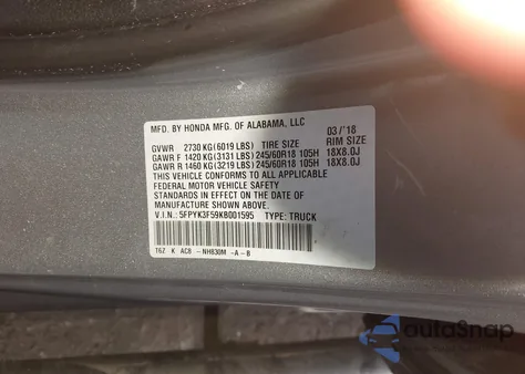 2019 Honda Ridgeline Rtl z USA, uszkodzony, nr VIN 5FPYK3F59KB001595